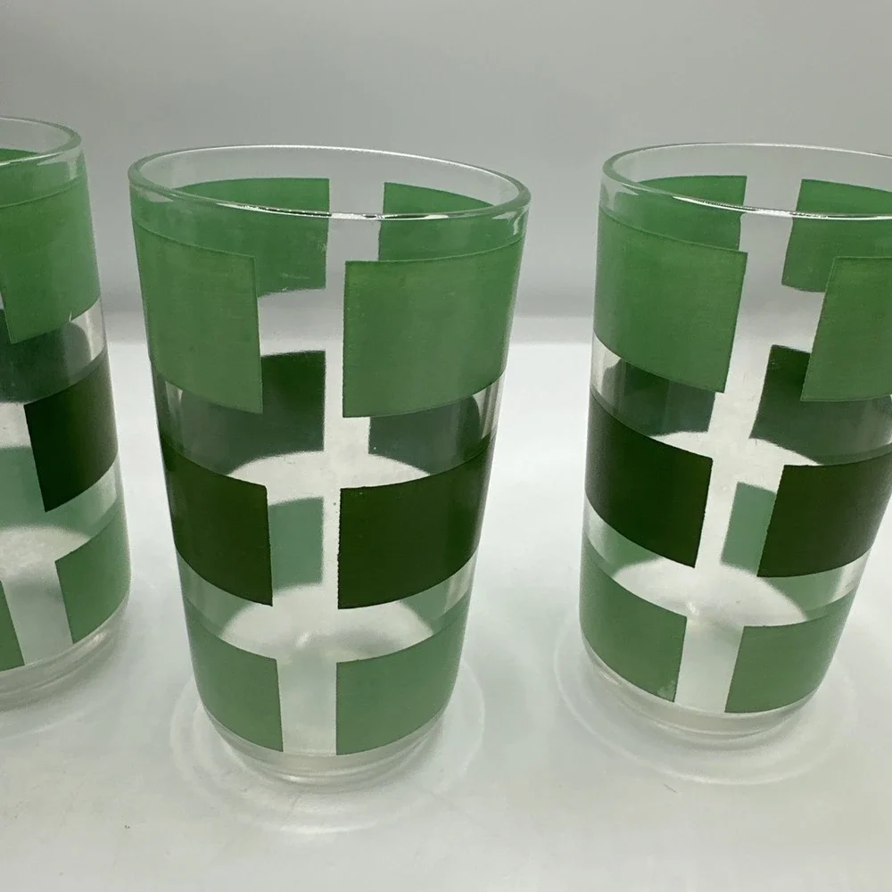 Green & Dark Green Striped Drinking Glasses Vintage 5
